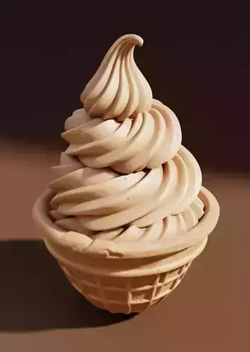 Soft-Serve Ice Cream Golden Swirl Waffle Cone 3D Low-poly 3D model