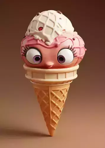 Soft-Serve Ice Cream Golden Swirl Waffle Cone 3D Low-poly 3D model