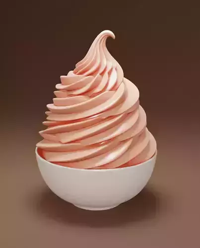 Pink Soft-Serve Ice Cream Swirl White Bowl 3D Low-poly 3D model