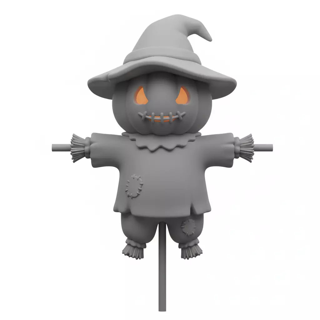 3D Model of Gray Scarecrow Halloween Decoration Horror Character 3D print model_0