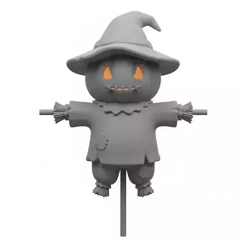 3D Model of Gray Scarecrow Halloween Decoration Horror Character