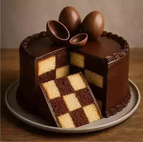 Checkerboard Chocolate Cake Layered Ganache Easter Eggs 3D Low-poly 3D model