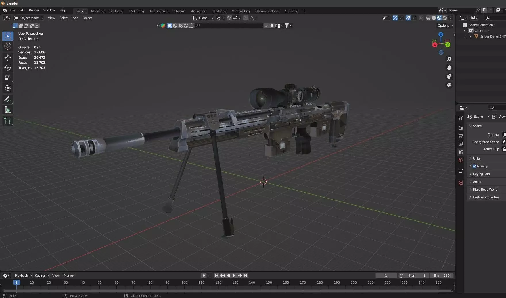 Sniper Denel 3NTW-20 Low-Poly 3D Model Low-poly 3D model_10