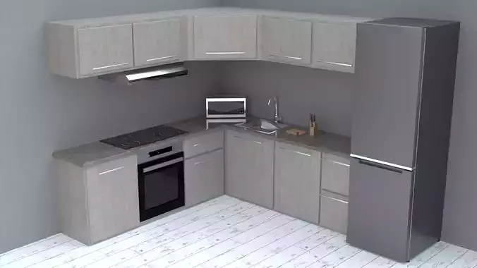 Modern Corner Kitchen  Realistic 3D Interior Scene 