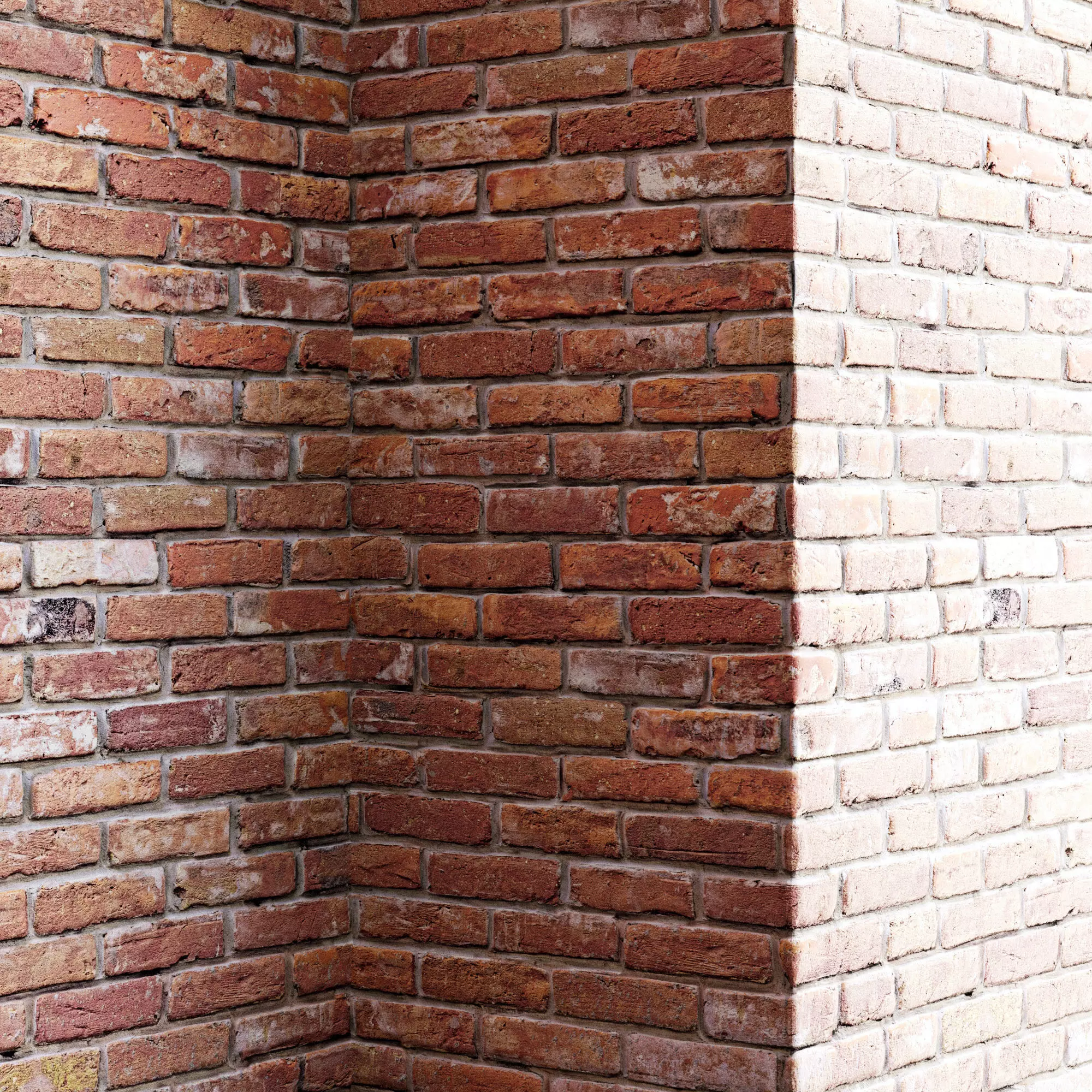 Old red brick wall 3D model_0