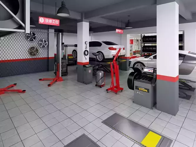 Auto repair shop Low-poly 3D model