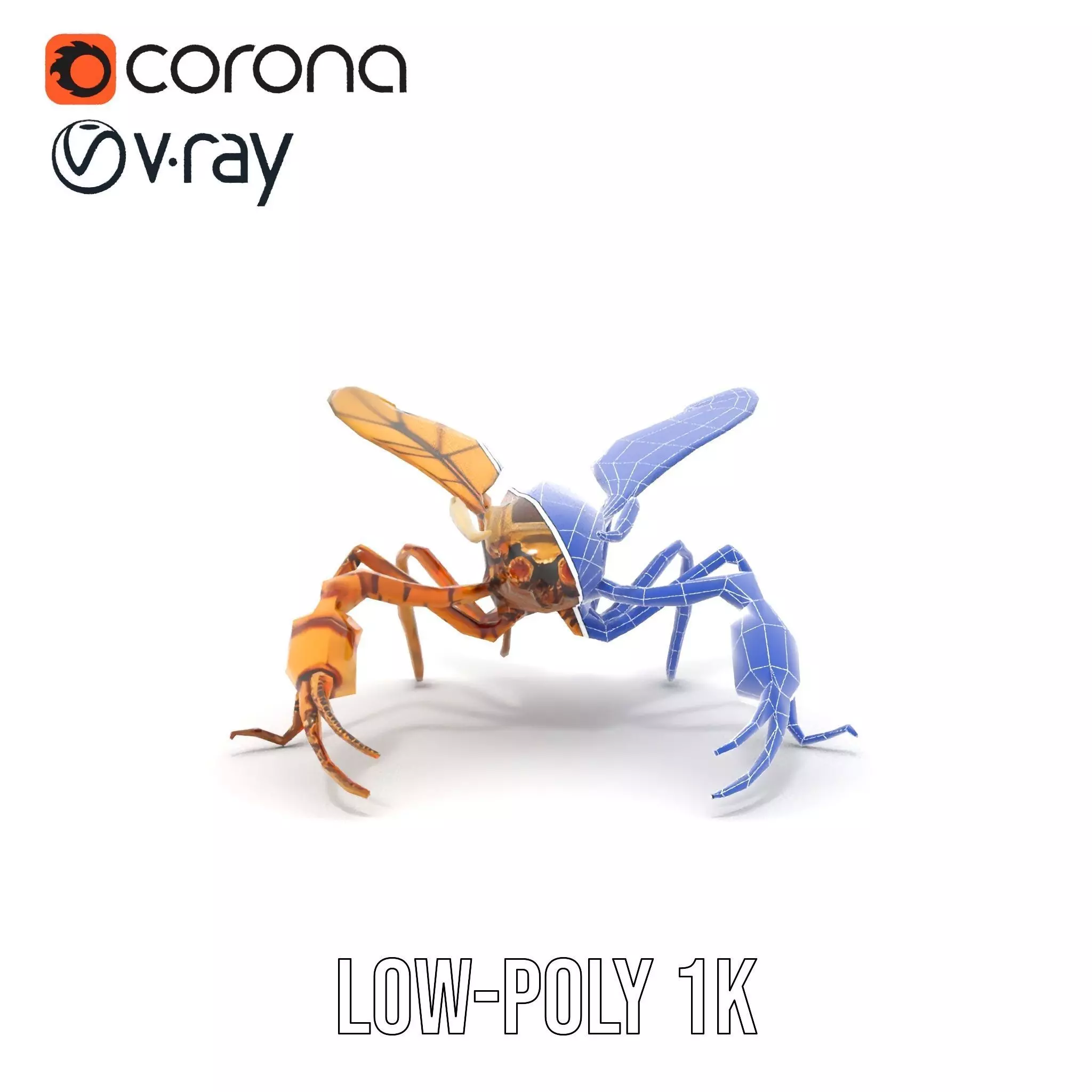 Golden Mechanical Wasp model pack Low-poly 3D model_17