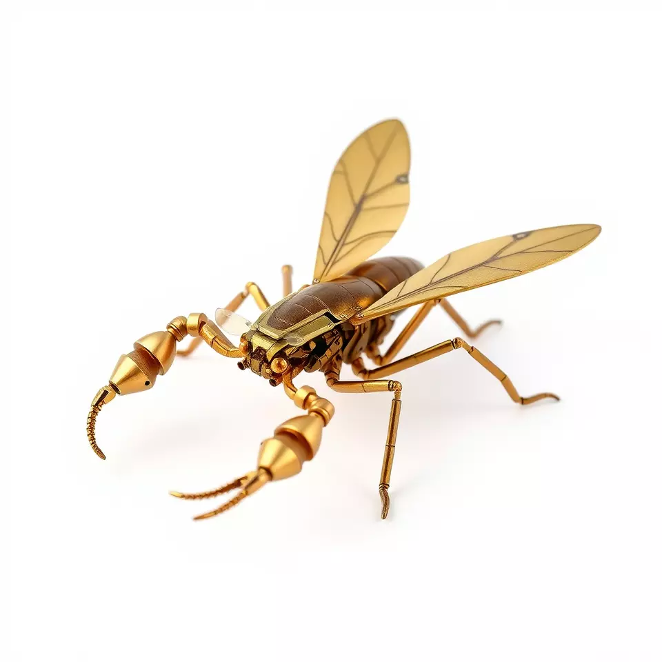 Golden Mechanical Wasp model pack Low-poly 3D model_3