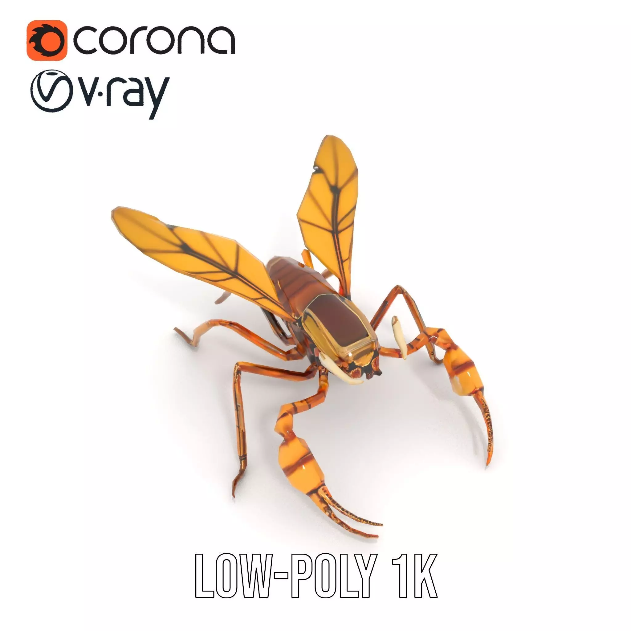 Golden Mechanical Wasp model pack Low-poly 3D model_10