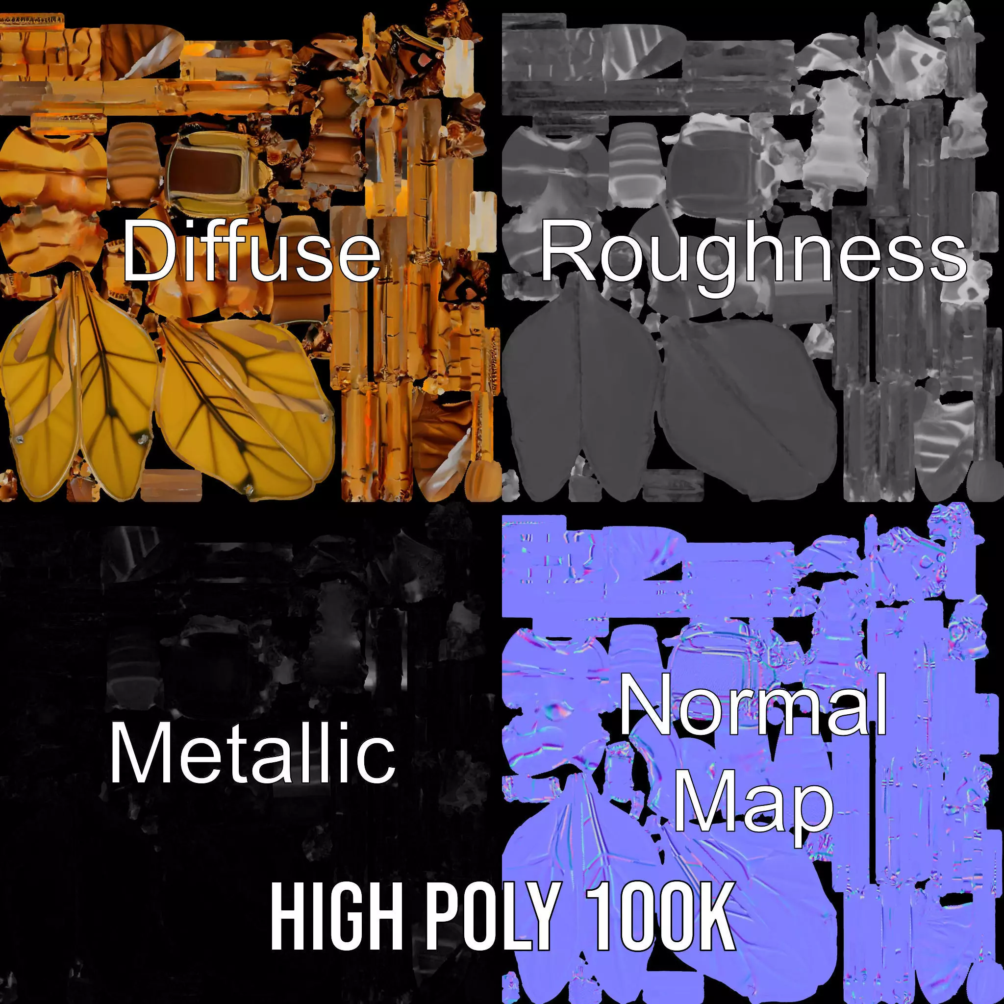 Golden Mechanical Wasp model pack Low-poly 3D model_4