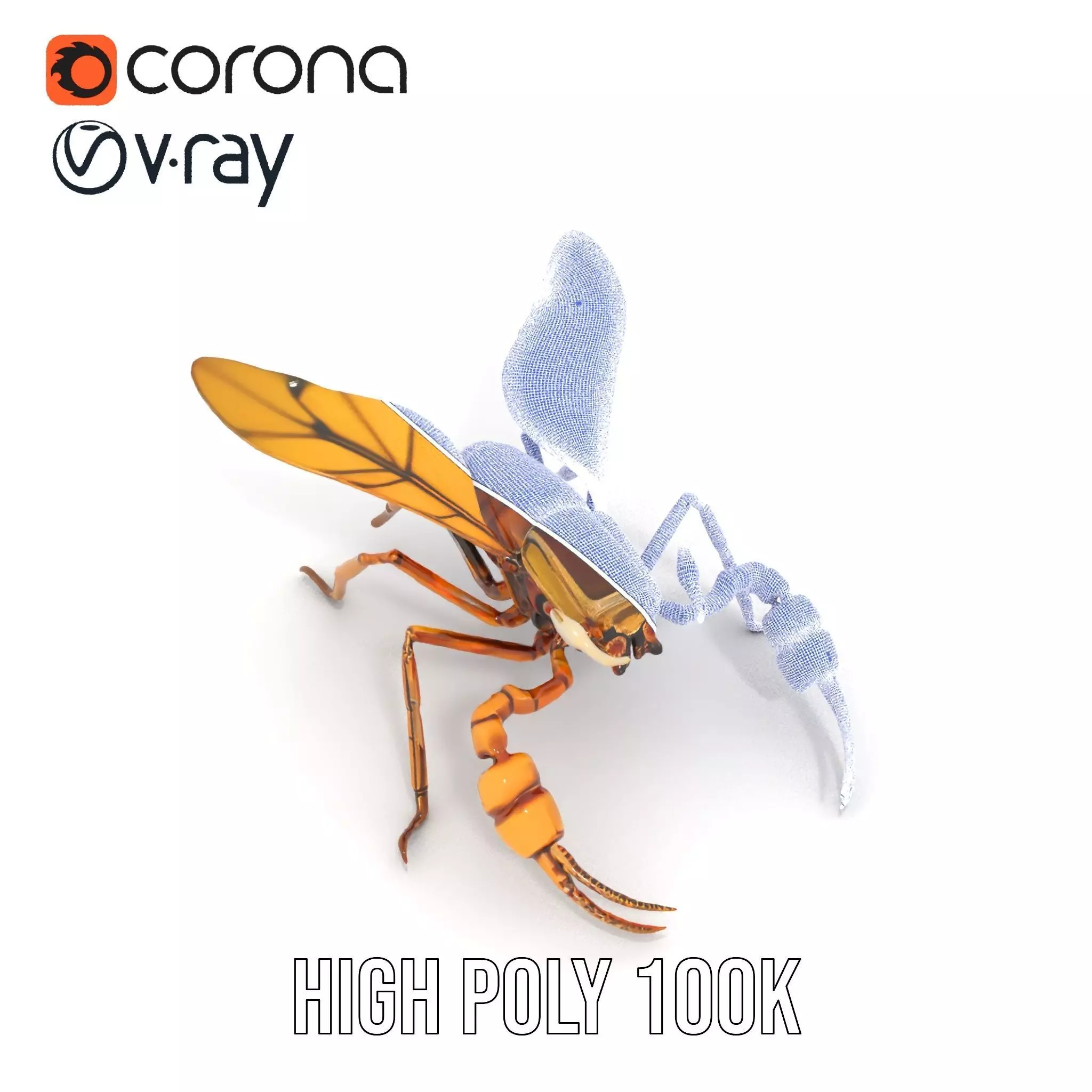 Golden Mechanical Wasp model pack Low-poly 3D model_24