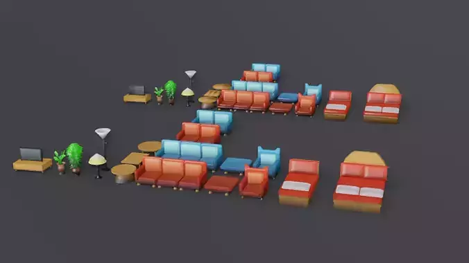 Low Poly Furniture Pack Low-poly 3D model