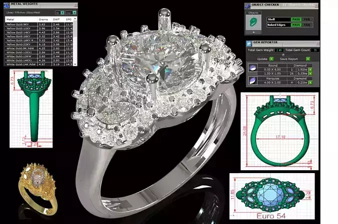 Stl 3dm Ring Triple Cluster Halo Cocktail model jr00260