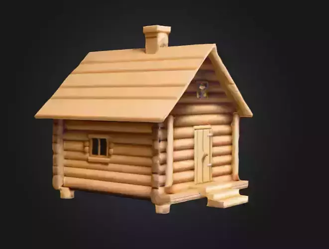 Cozy Log Cabin Low-poly 3D model 3