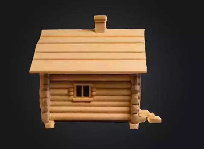 Cozy Log Cabin Low-poly 3D model 4