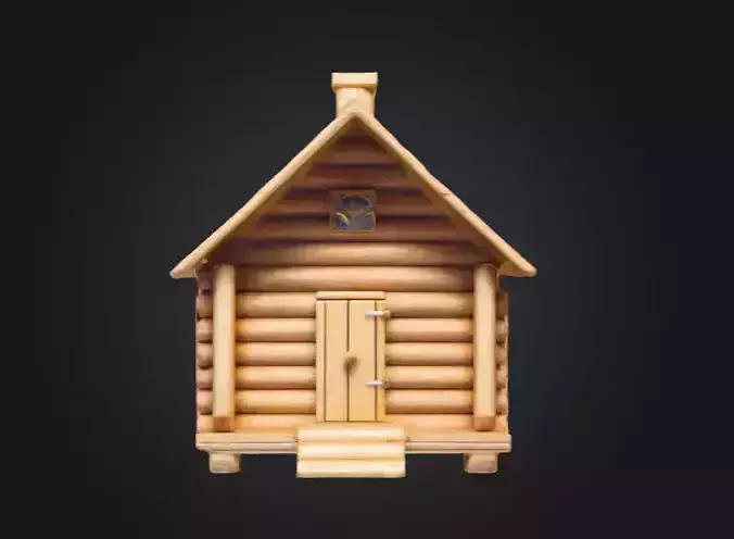 Cozy Log Cabin Low-poly 3D model 2