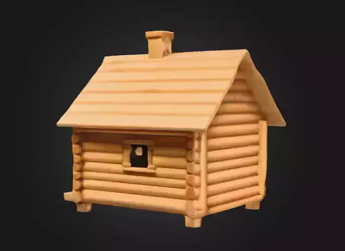 Cozy Log Cabin Low-poly 3D model 7