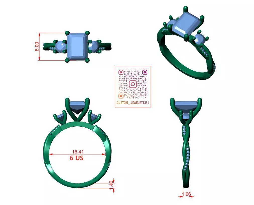 RADIANT SOLITAIRE ENGAGEMENT RING 3D print model_6