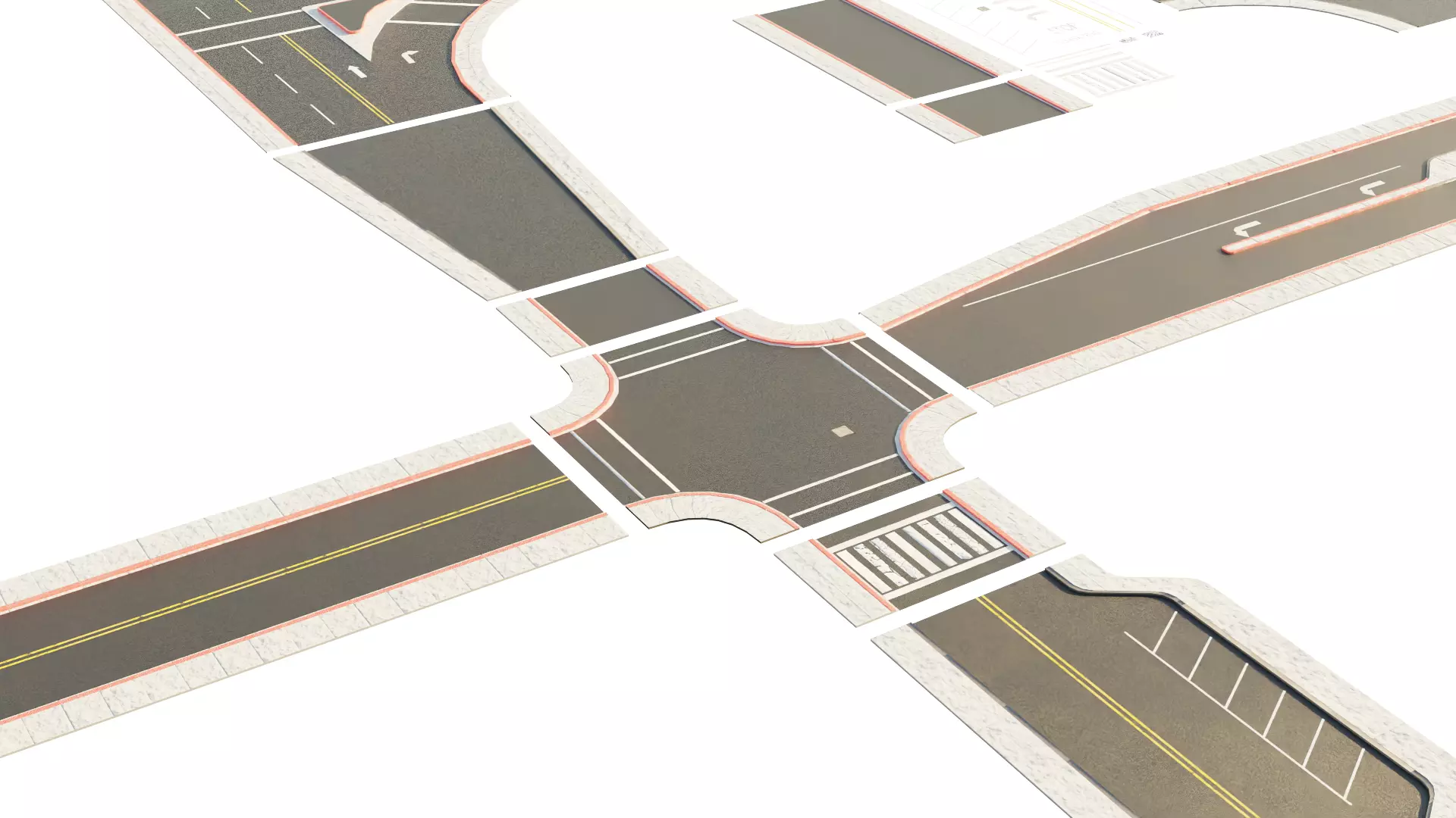 Modular Road Pack With 2k Textures Low-poly 3D model_1