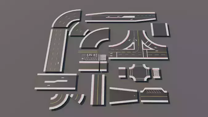 Modular Road Pack With 2k Textures Low-poly 3D model