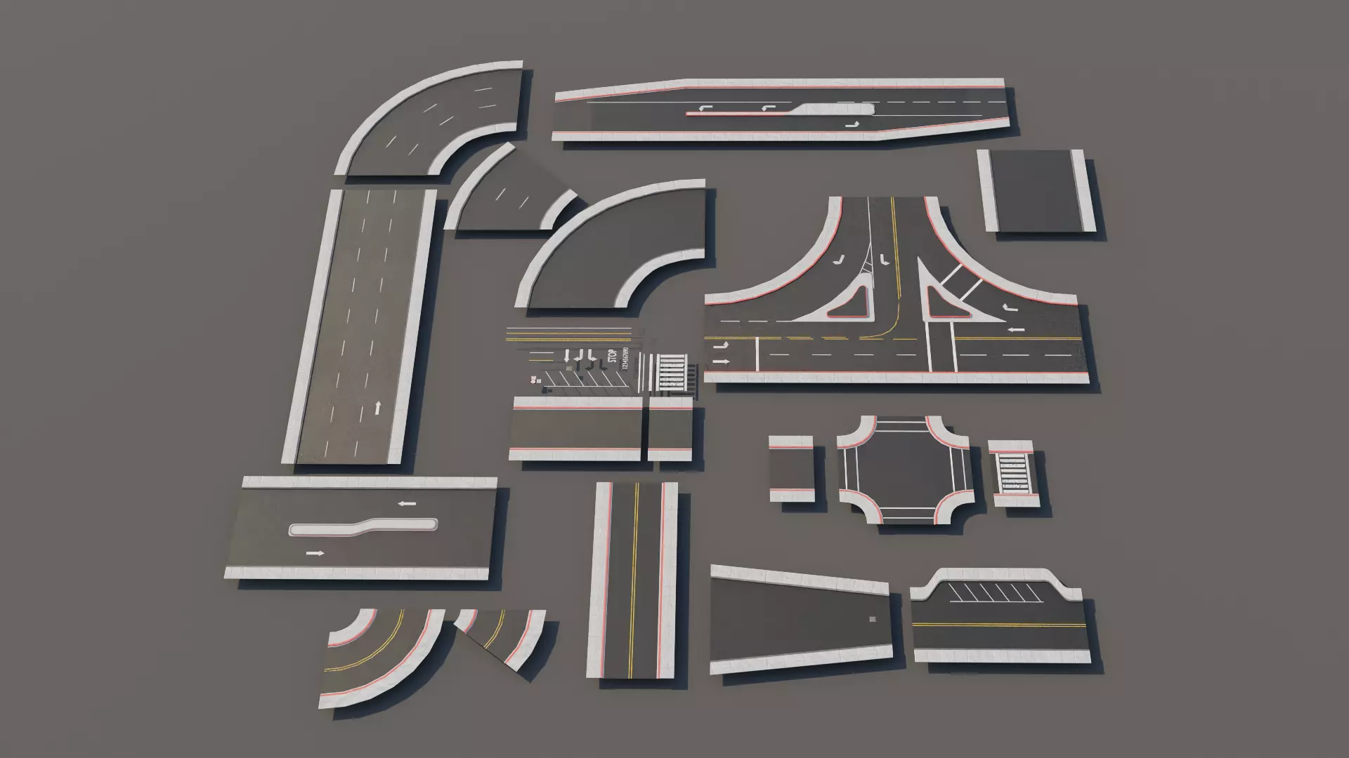 Modular Road Pack With 2k Textures Low-poly 3D model_0