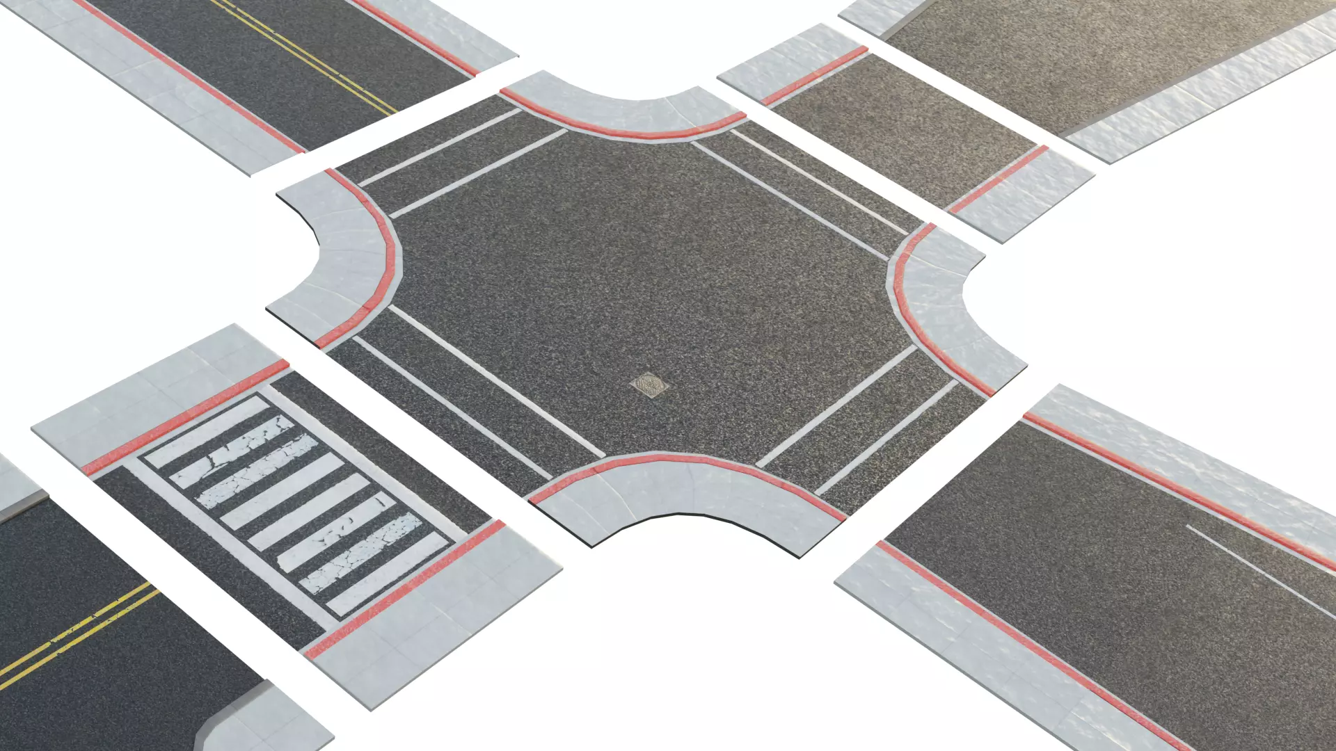 Modular Road Pack With 2k Textures Low-poly 3D model_2