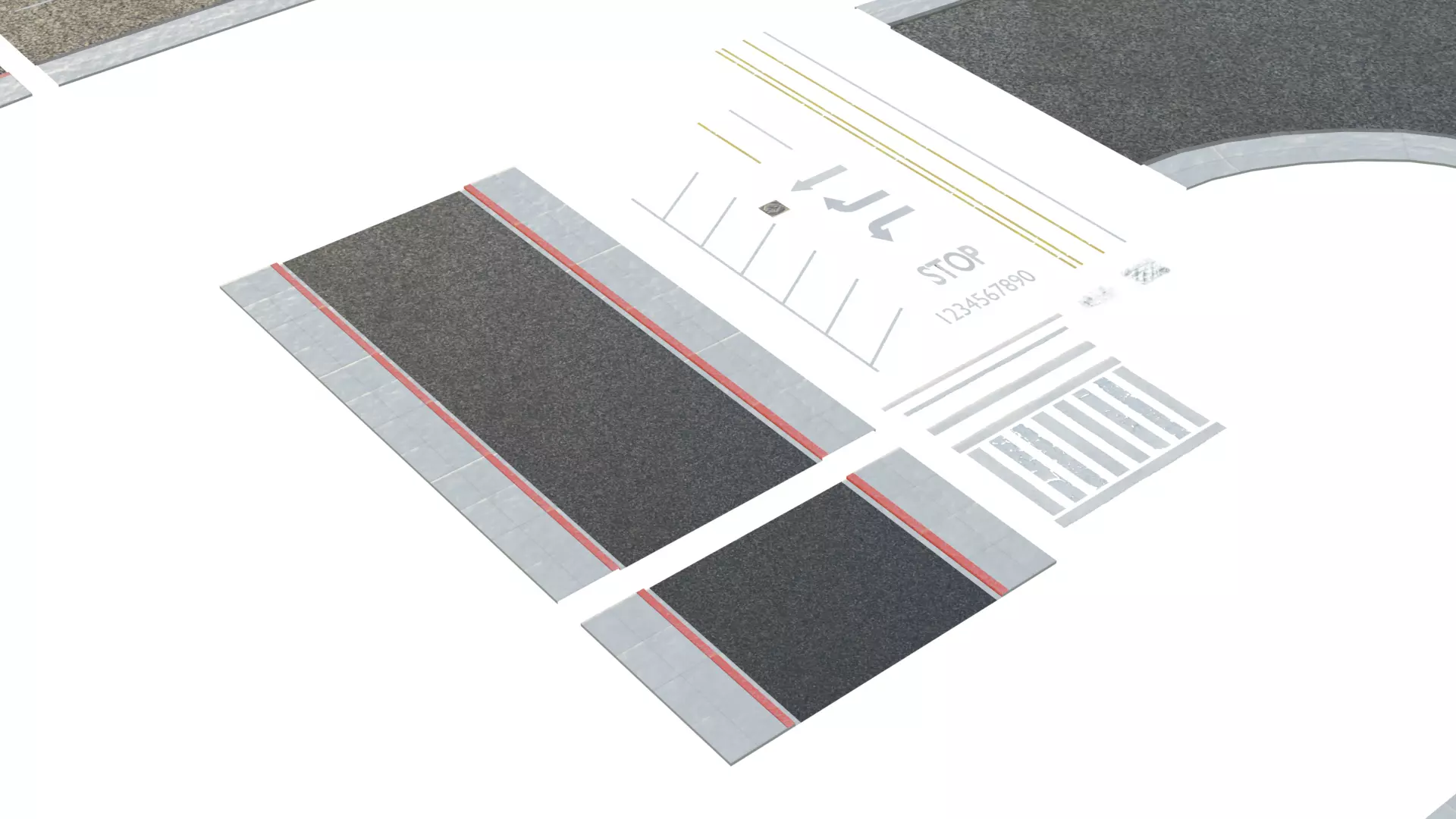 Modular Road Pack With 2k Textures Low-poly 3D model_10