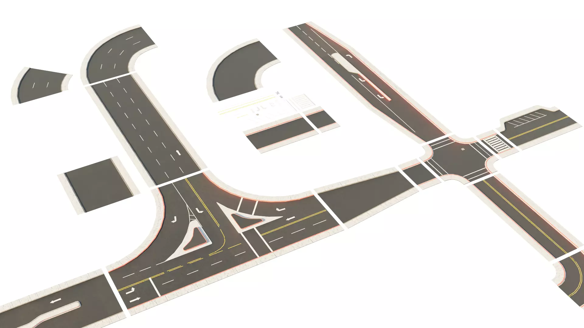 Modular Road Pack With 2k Textures Low-poly 3D model_3