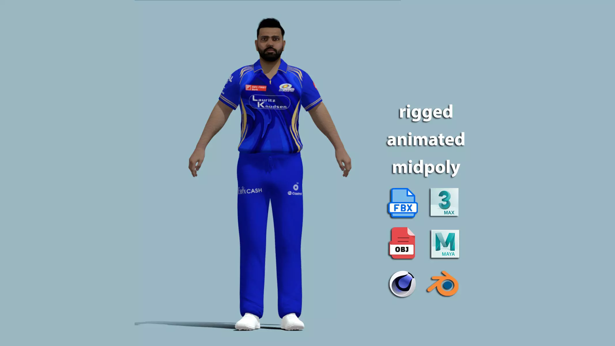 A-Pose Rigged Rohit Sharma 2025 3D model_0