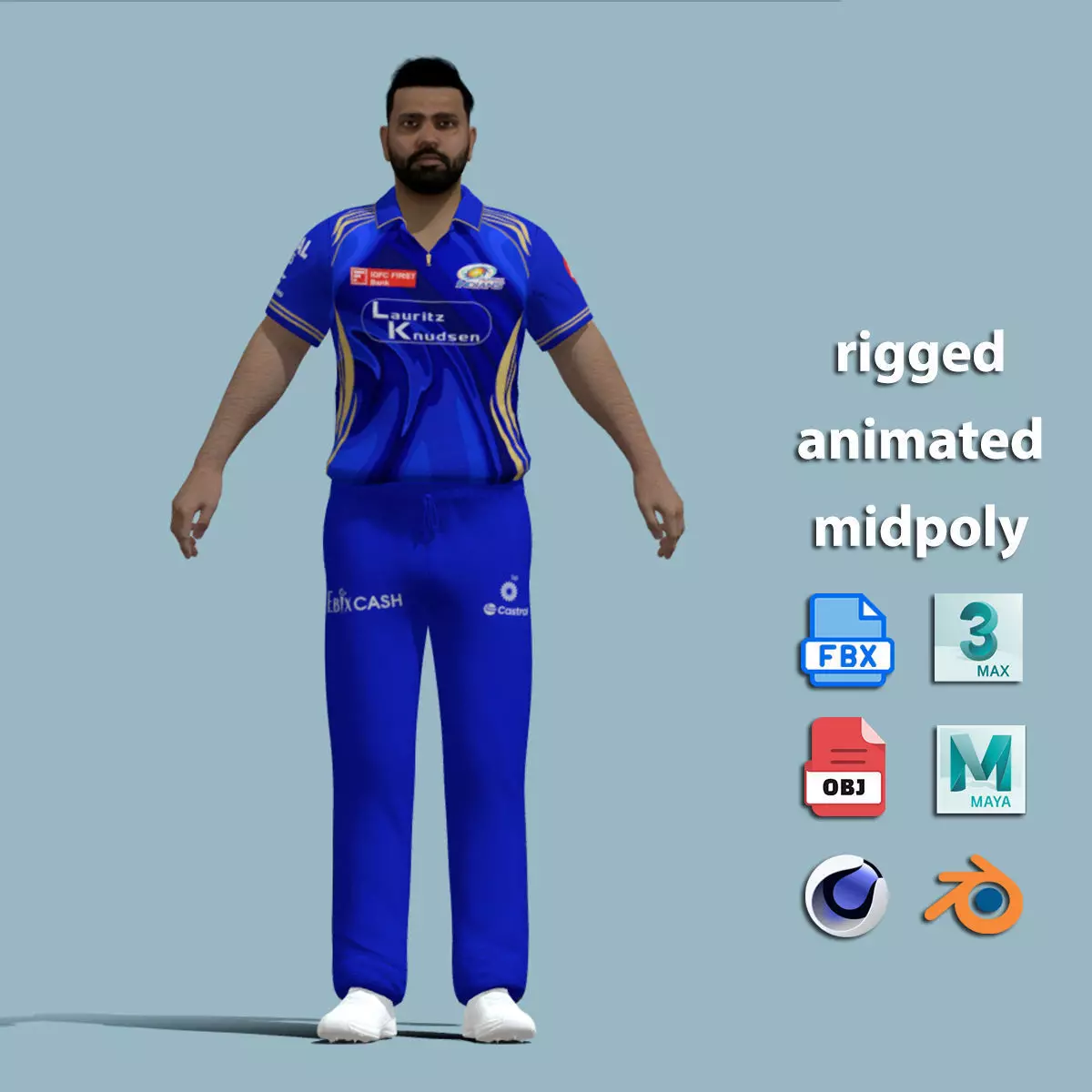 A-Pose Rigged Rohit Sharma 2025 3D model_1