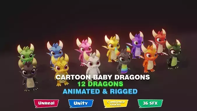 Cute Baby Dragons 3D Model 5 Music Tracks and 36 Sound Effects