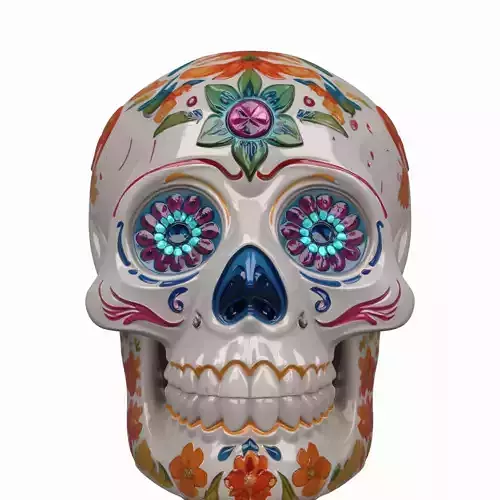 Festive 3D Candy Skull Model with Sugar Icing Floral