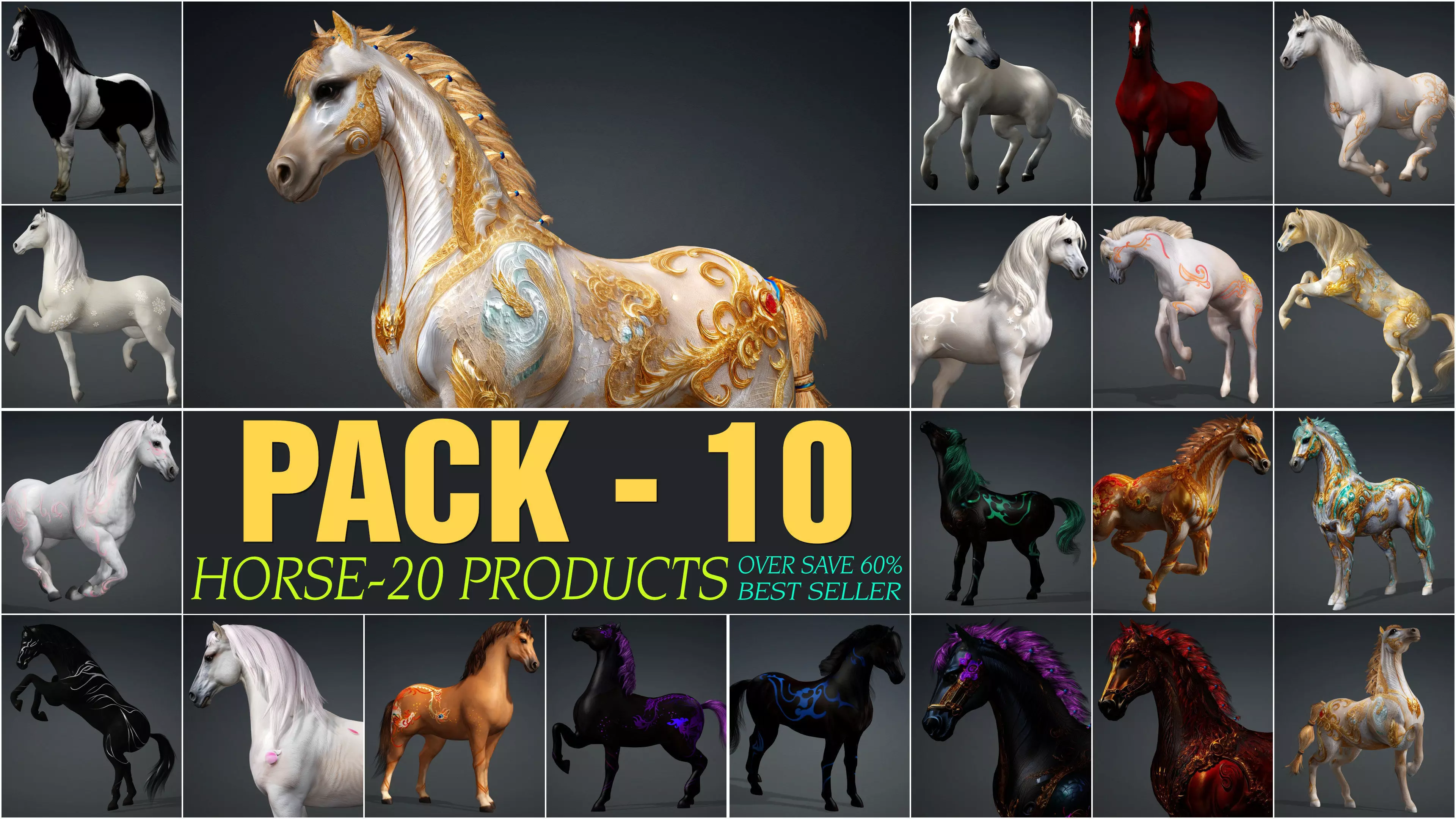 Pack-10 Horse 3D model_5