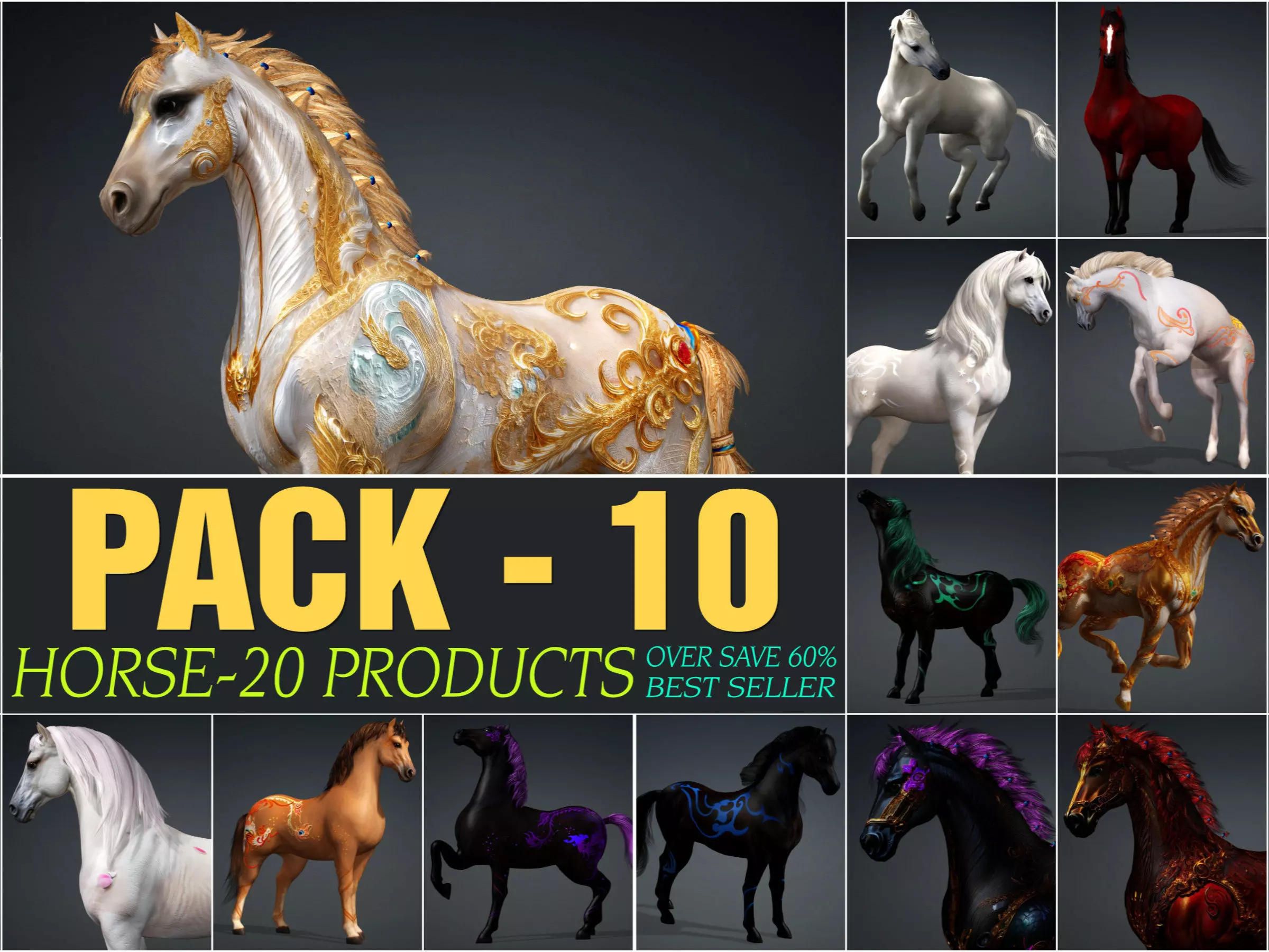 Pack-10 Horse 3D model_0