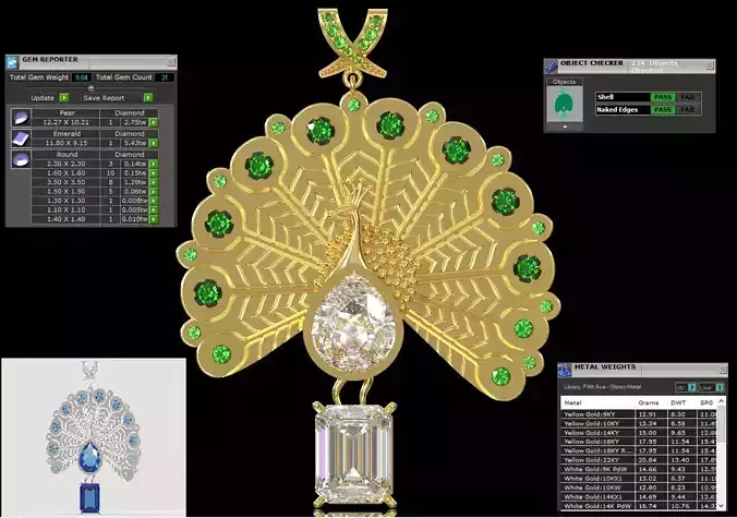 Royal Peacock stl 3dm jewelry Pendant model jp0362