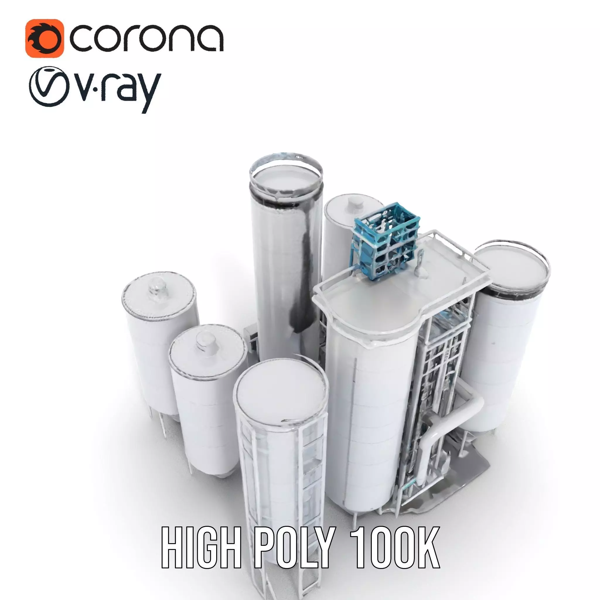 Industrial Silo Complex model pack Low-poly 3D model_14