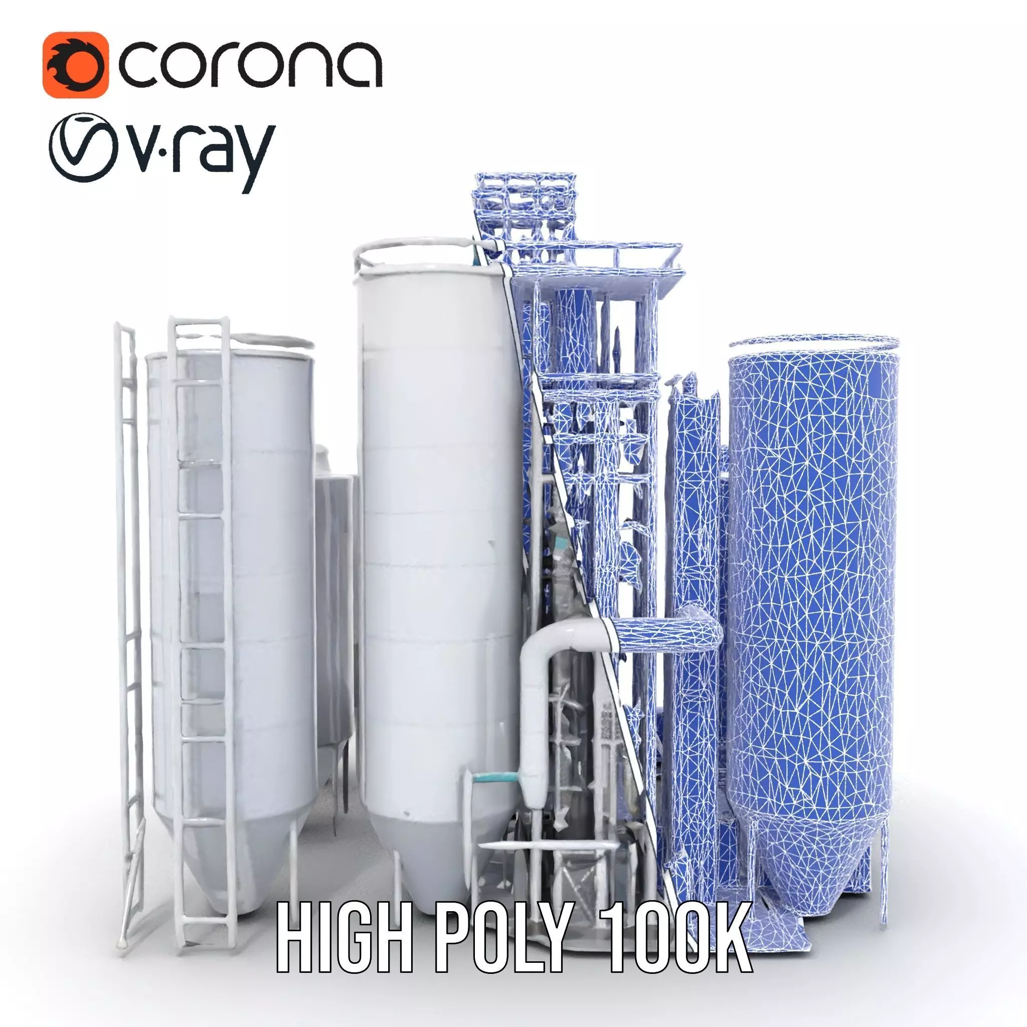 Industrial Silo Complex model pack Low-poly 3D model_35