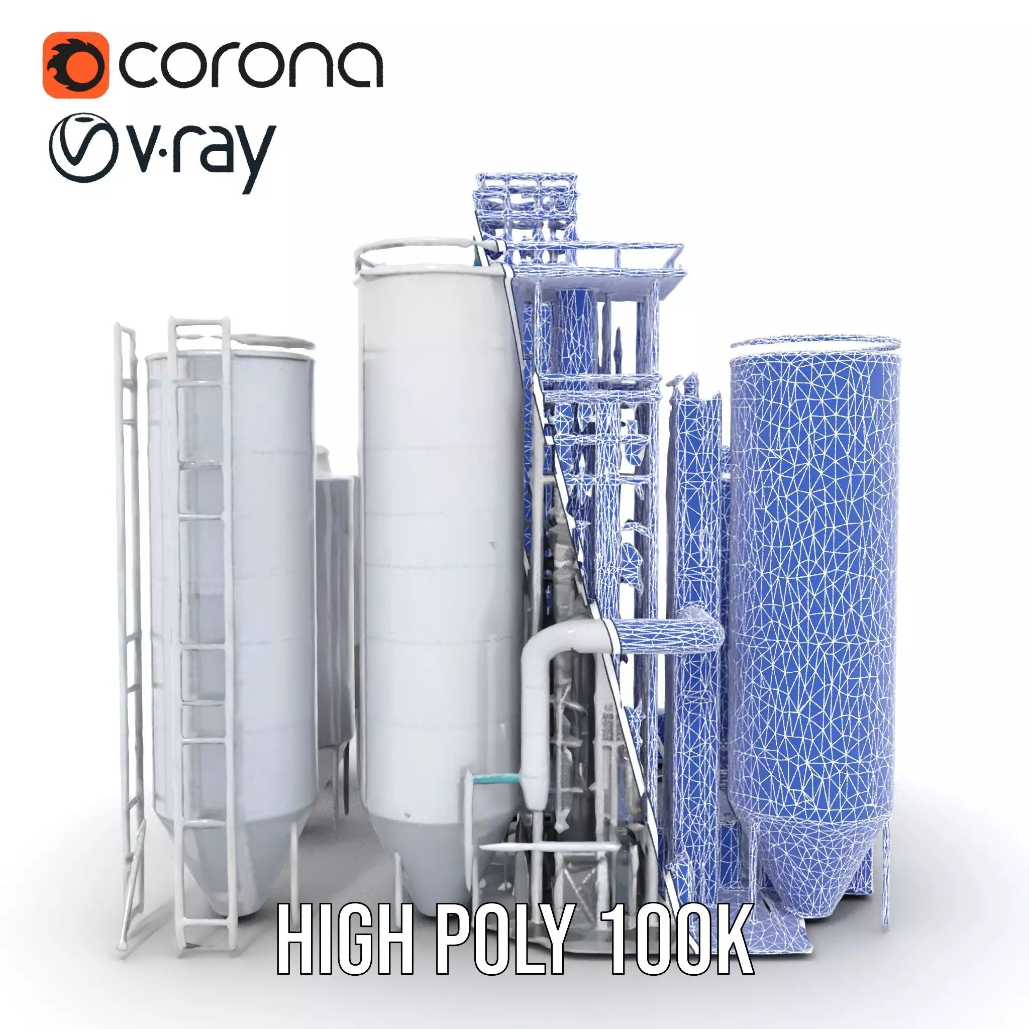 Industrial Silo Complex model pack Low-poly 3D model_28