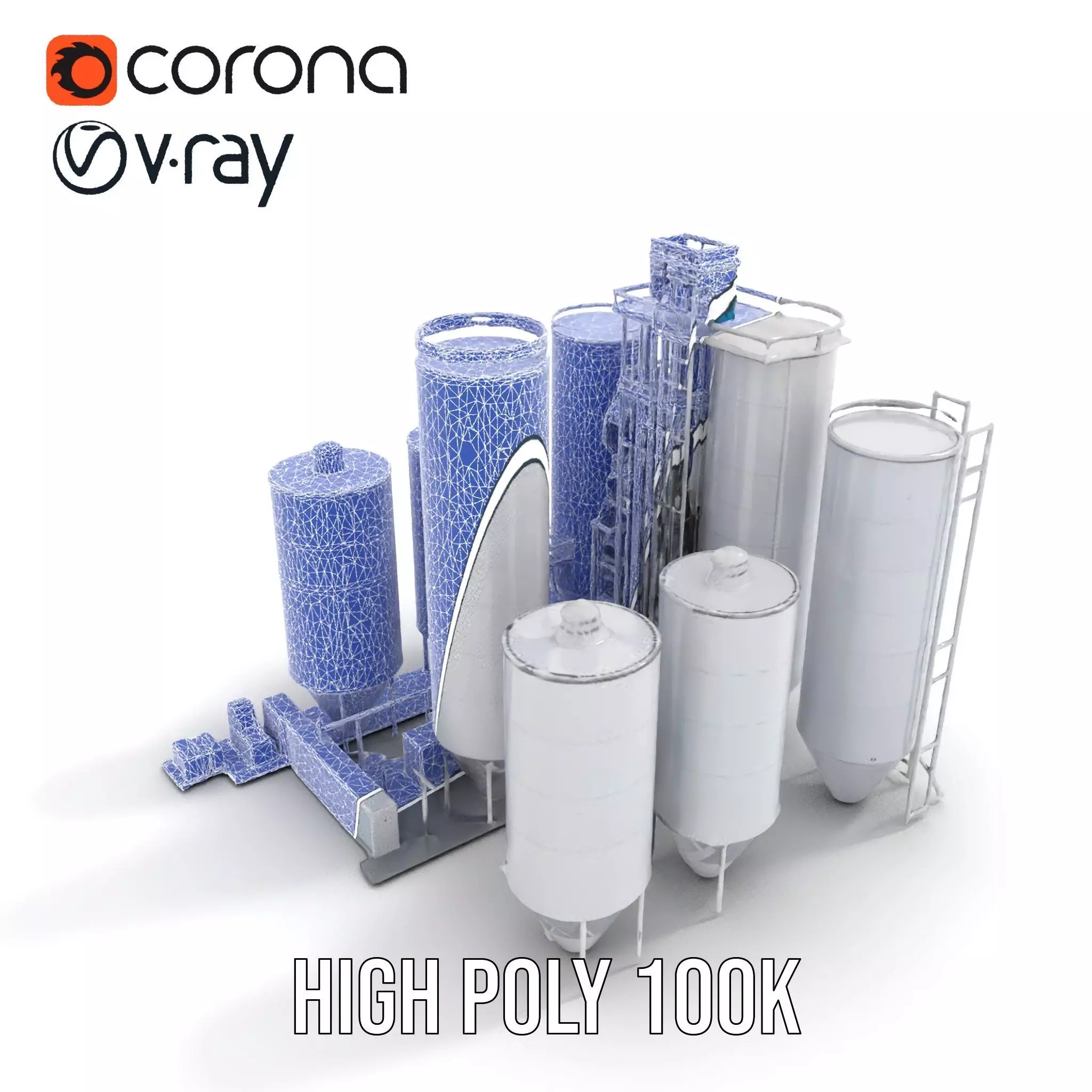 Industrial Silo Complex model pack Low-poly 3D model_16