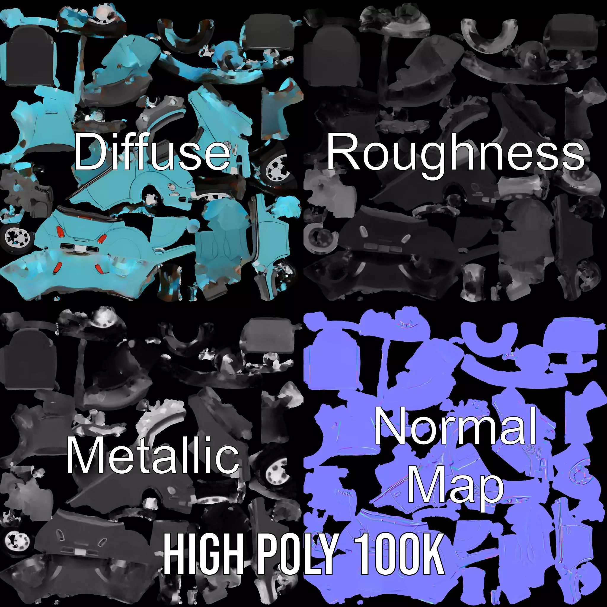 Aqua Beetle Convertible model pack Low-poly 3D model_4