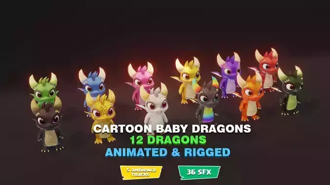Animated Baby Dragons 3D Model with Audio and SFX