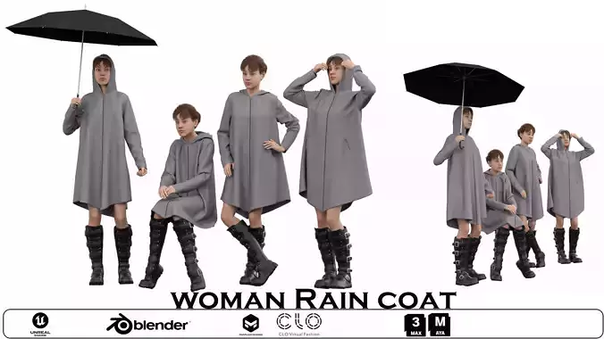 Woman Rain Coat -Stylish Character with Umbrella