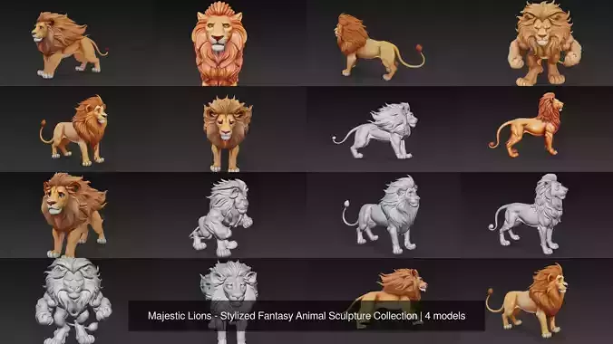 Majestic Lions - Stylized Fantasy Animal Sculpture Collection