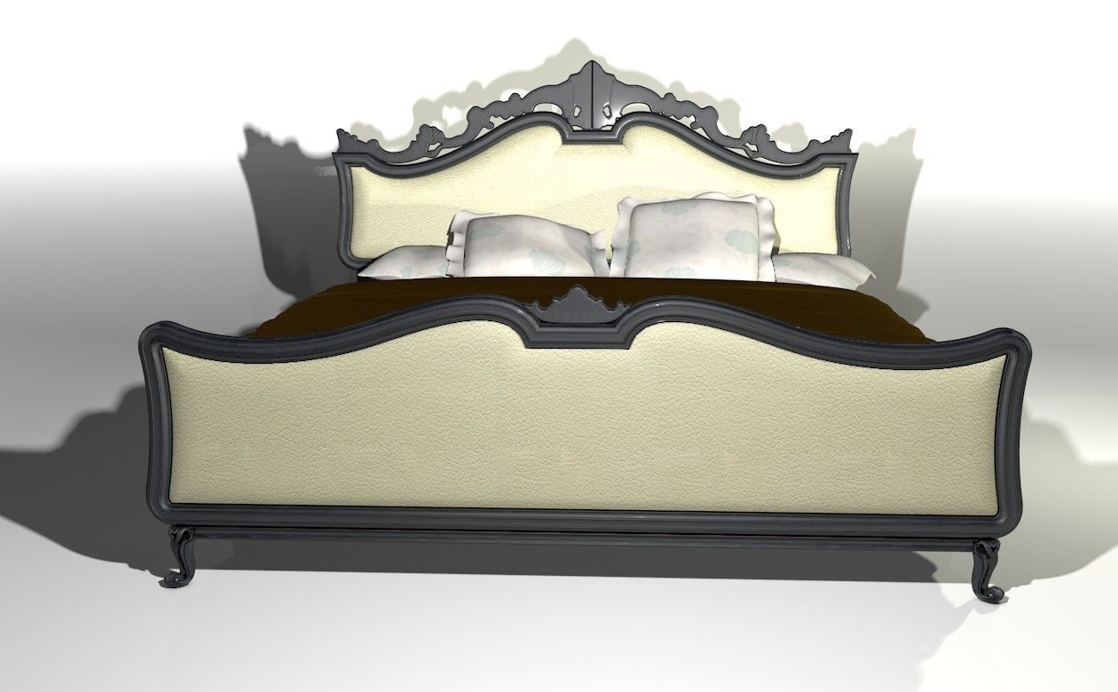 Classical bed with silk blanket 3D model_1