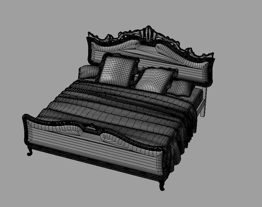 Classical bed with silk blanket 3D model_4