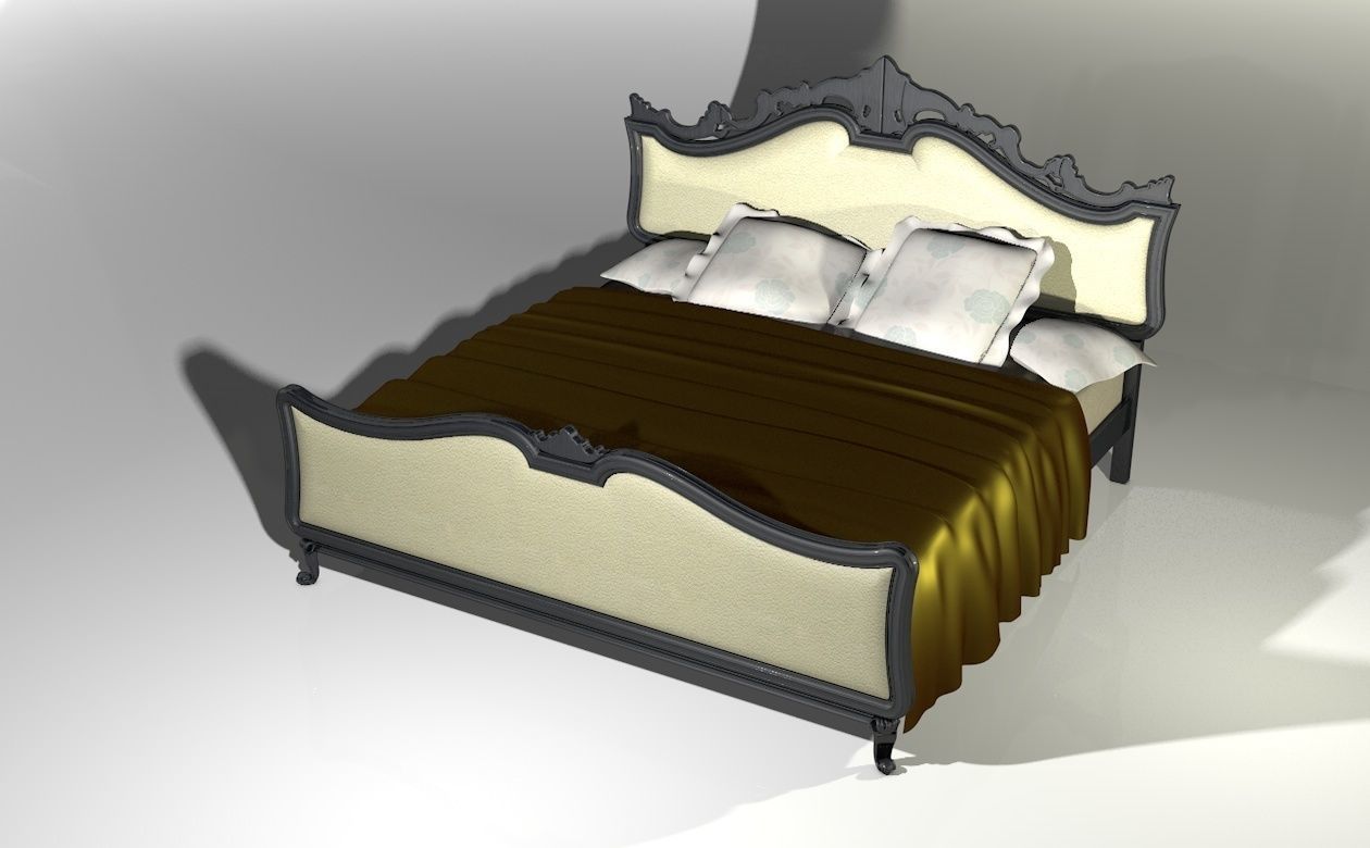 Classical bed with silk blanket 3D model_2