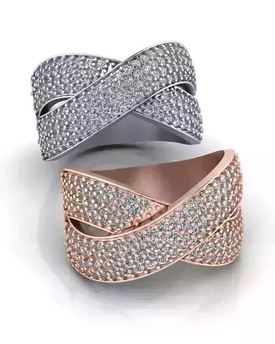 cross over pave setting jewelry ring 