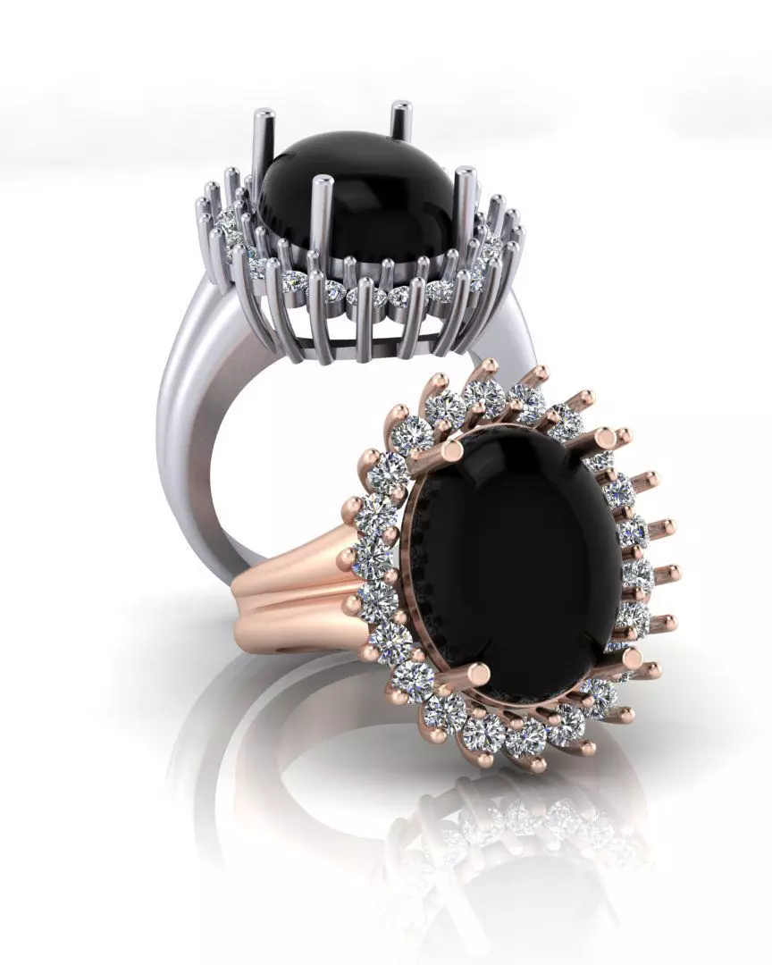 oval halo cluster jewelry ring 3D print model