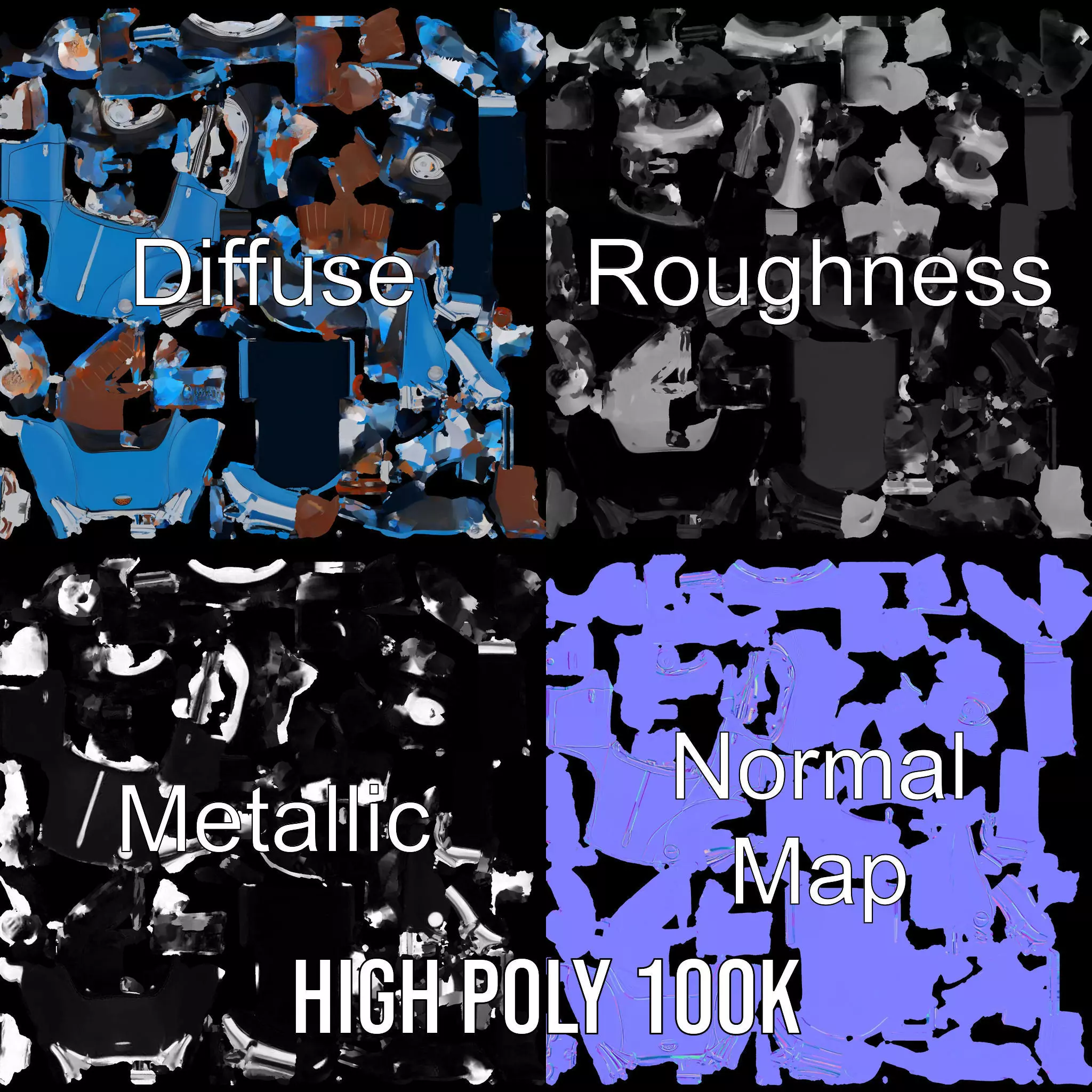 Azure Convertible Classic Car model pack Low-poly 3D model_4