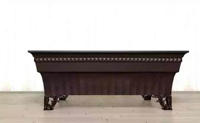 Wooden table with metal arnaments  